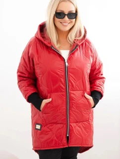 Dámská bunda Plus Size prošívaná s kapucí červená