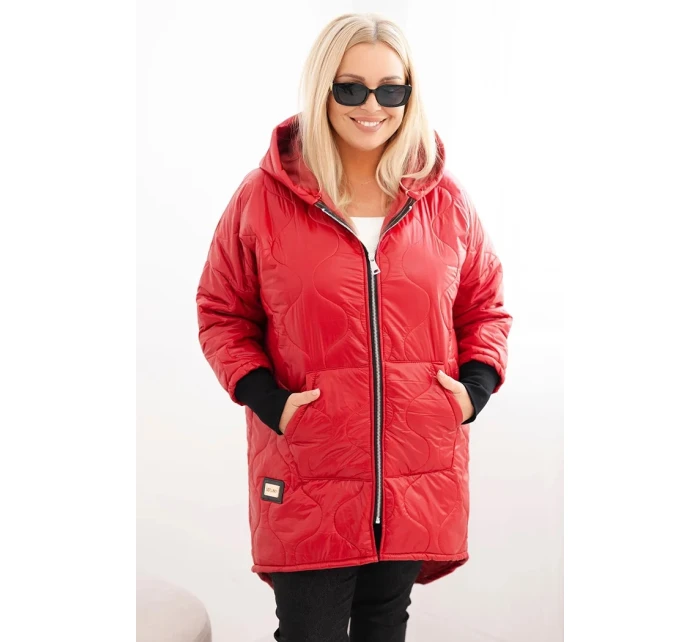 Dámská bunda Plus Size prošívaná s kapucí červená