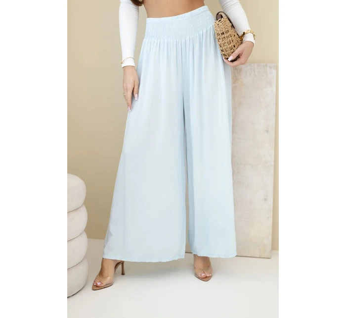 Dámské viskózové kalhoty s elastickým pasem modré