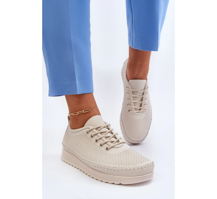 Kožené Sportovní Dámské Tenisky Beige Lalnai Kožené Sportovní Dámské Tenisky Beige Lalnai