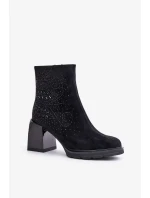 Zateplené Dámské Kotníkové Boty Na Podpatku S Ozdobou D&A MR880-130 Černé