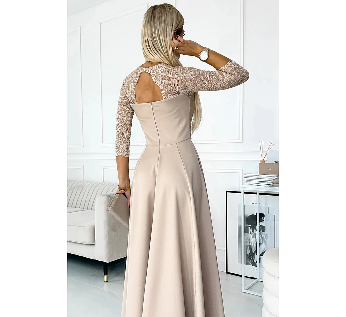 Dámské krajkové šaty model 22084615 AMBER béžové - numoco Dámské krajkové šaty model 22084615 AMBER béžové - numoco