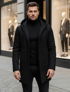 Pánský jednořadový zimní kabát černý FashionStreet CX0444