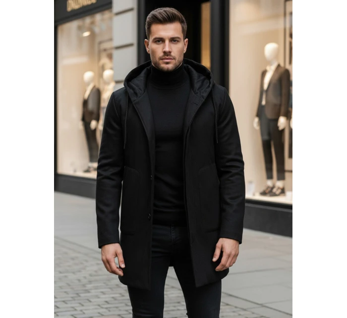 Pánský jednořadový zimní kabát černý FashionStreet CX0444