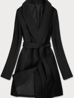 Klasický černý dámský kabát s přídavkem vlny (2715)