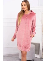 Velurové šaty s kapucí tmavě růžové