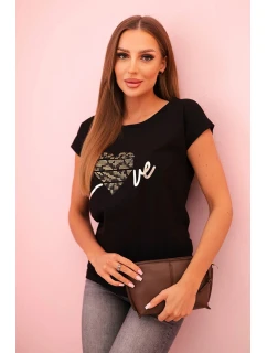 Dámská bavlněná blůza s krátkým rukávem a potiskem  černá model 21241217 - K-Fashion
