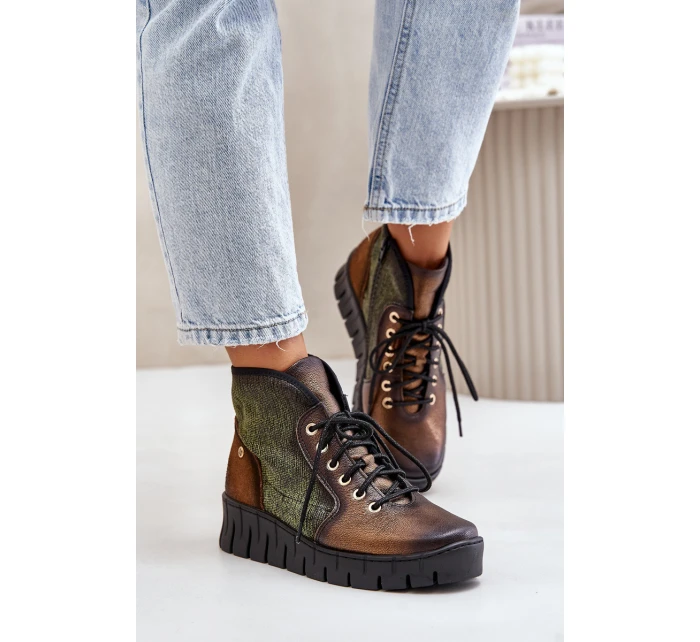 Kožené Boty Na Platformě A Klínu Maciejka 06702-09 Zeleno-Zlaté