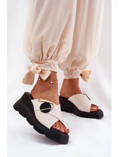 Elegantní Dámské Kožené Pantofle Na Klínu S Ozdobou Béžové Artiker 56C1585