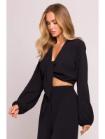 model 21136143 Krátký top s vázáním vpředu černý - Moe