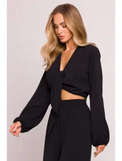 model 21136143 Krátký top s vázáním vpředu černý - Moe