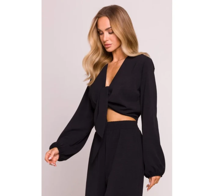 model 21136143 Krátký top s vázáním vpředu černý - Moe