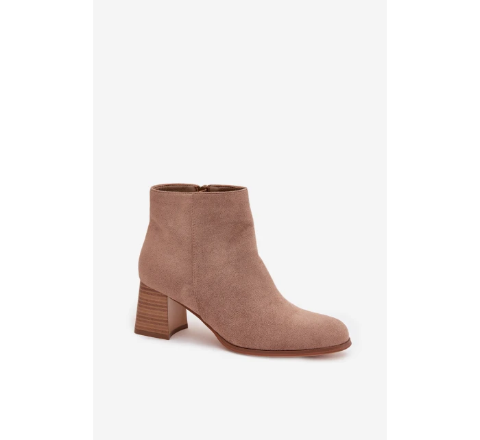 Botki Damskie Na Słupku Eko Zamszowe Beżowe Marilou