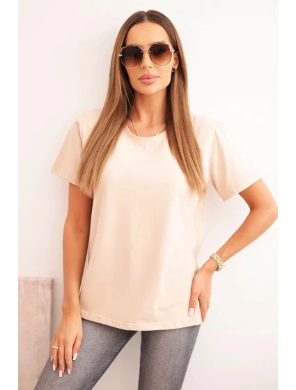 Dámská bavlněná blůza model 21308403 střihu béžová - K-Fashion Dámská bavlněná blůza model 21308403 střihu béžová - K-Fashion