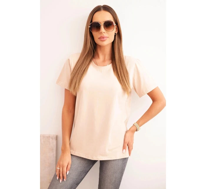 Dámská bavlněná blůza model 21308403 střihu béžová - K-Fashion Dámská bavlněná blůza model 21308403 střihu béžová - K-Fashion