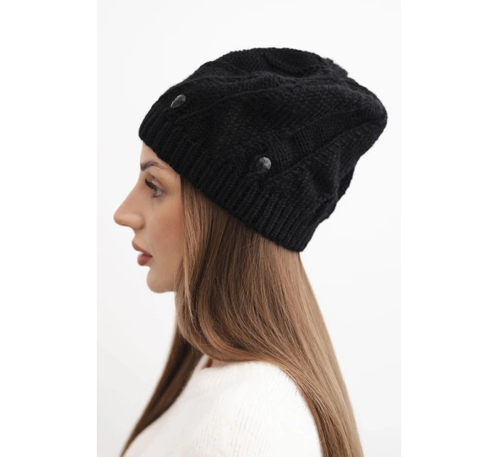 Dámská zimní čepice z vlny s ozdobnými krystaly K461 černá