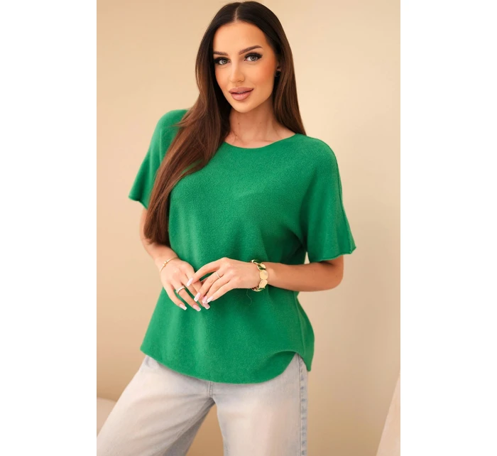 Dámský svetr s krátkým rukávem volného střihu zelený