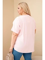 Dámská bavlněná halenka Plus Size s model 22092372 květinami cukrově růžová - K-Fashion