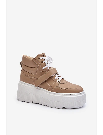 model 21652321 Dámské Kožené Tenisky Beige - Zazoo
