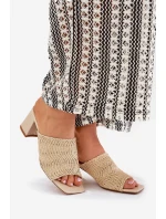 Dámské Pantofle S Pletením Na Podpatku Béžové model 21689418 - Boto Dámské Pantofle S Pletením Na Podpatku Béžové model 21689418 - Boto