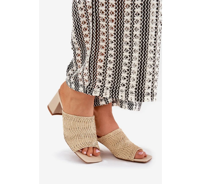 Dámské Pantofle S Pletením Na Podpatku Béžové model 21689418 - Boto Dámské Pantofle S Pletením Na Podpatku Béžové model 21689418 - Boto