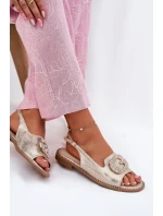 Dámské sandály na plochém podpatku s ozdobným detailem S.Barski KV51-080 zlaté Dámské sandály na plochém podpatku s ozdobným detailem S.Barski KV51-080 zlaté