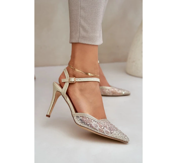 Dámské lodičky s odkrytou patou a ozdobami – zlaté Nanadra Dámské lodičky s odkrytou patou a ozdobami – zlaté Nanadra