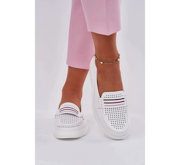 Dámské kožené mokasíny model 21834417 – bílé - Kesi