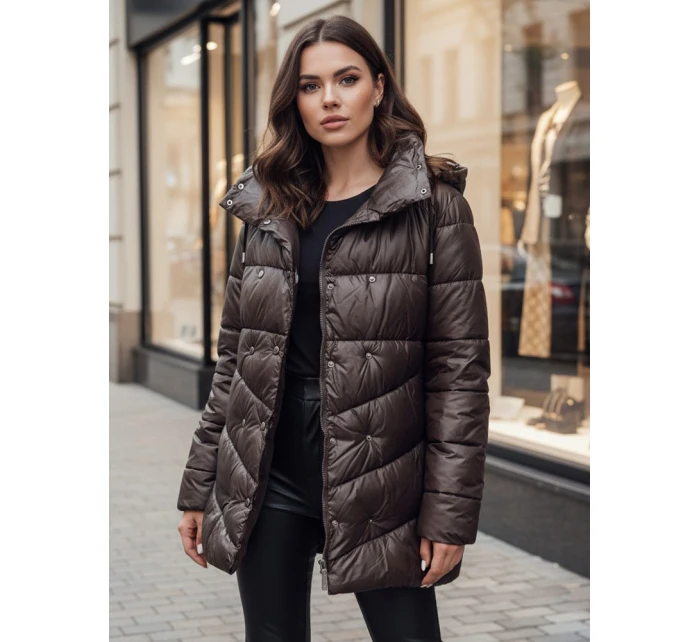 Dámský prošívaný zimní kabát s kapucí BLOOM mocha FashionStreet TY4517z
