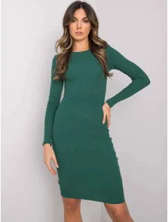 Vypasované žebrované šaty v lahvově zelené barvě s kulatým výstřihem model 21266641 - Factory Price