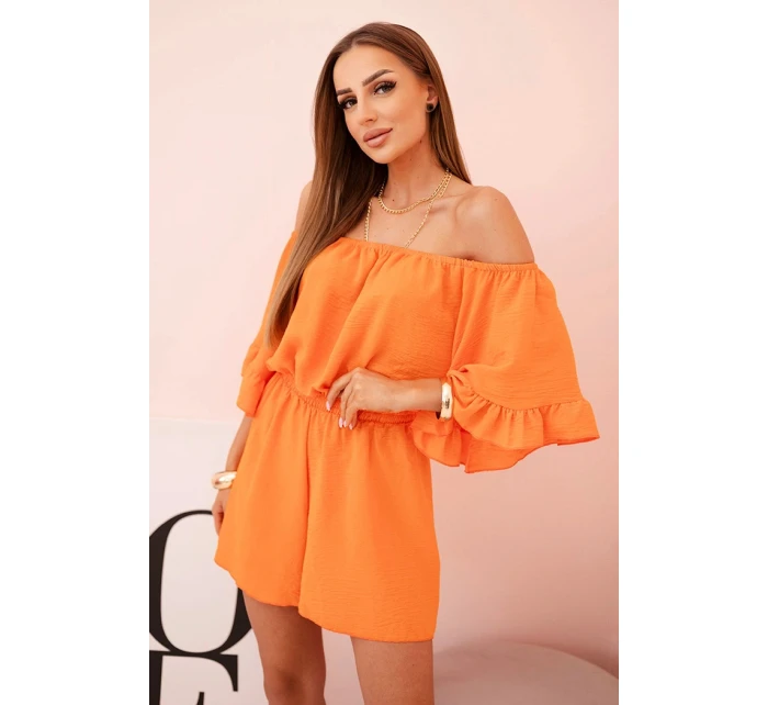 Dámský bavlněný overal bez rukávů s vázáním v pase ecru