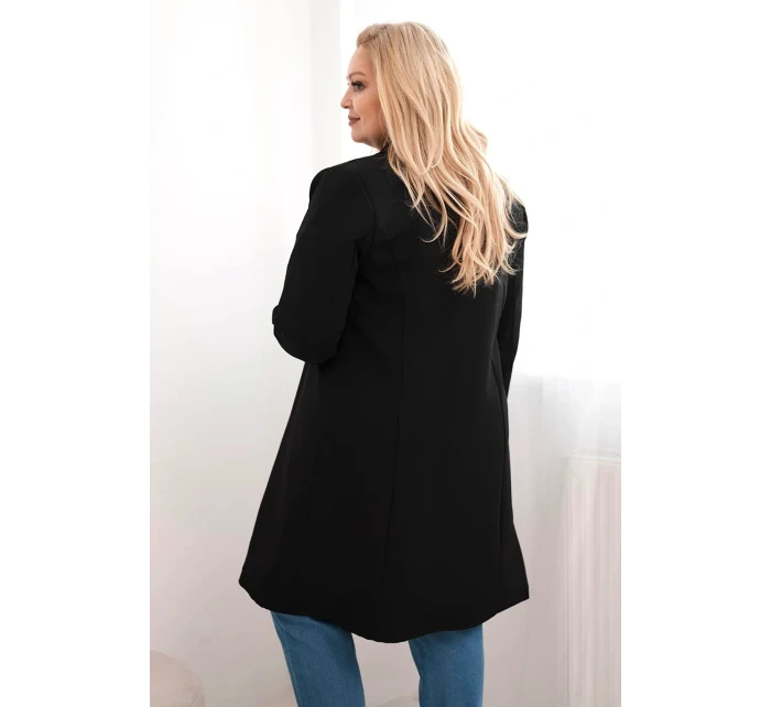 Dámský kabát Plus Size dvouřadový s límcem černý