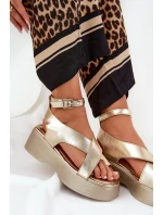 Dámské Sandály Na Platformě A Klínu Eko Kůže Zlaté Tenzorus Dámské Sandály Na Platformě A Klínu Eko Kůže Zlaté Tenzorus