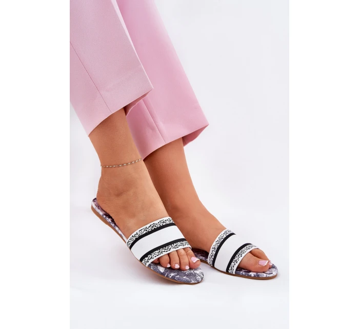 Vzory Ploché Dámské Pantofle Bílé Leysi Vzory Ploché Dámské Pantofle Bílé Leysi