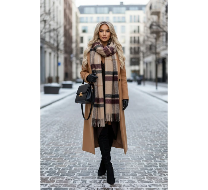 Elegantní dlouhé šaty s obálkovým výstřihem a rozparkem  hnědé model 21720277 - numoco