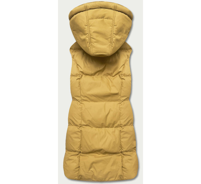 Tmavě žlutá péřová dámská vesta s kapucí (5M721-254)