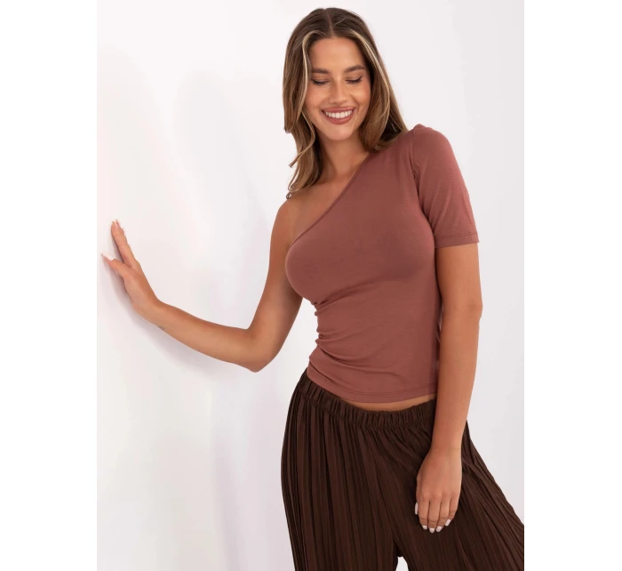 Hnědé dámské tričko přes jedno rameno (190101)