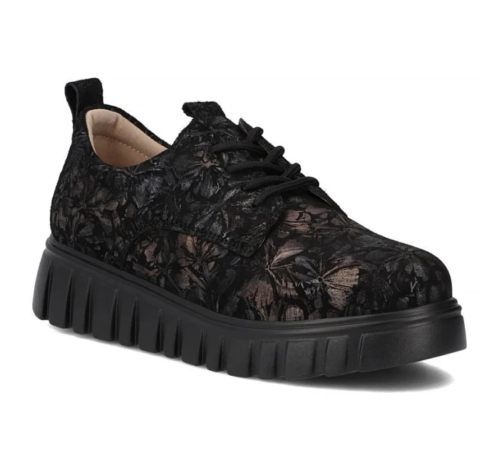 Kožené boty na platformě v květinové černé barvě DP6846 Filippo