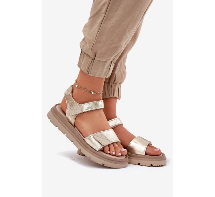 Dámské kožené sandály na platformě zlaté Zazoo 40443