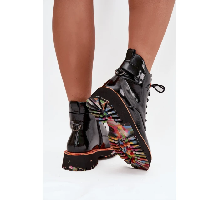 Dámské kotníkové boty z lakované přírodní kůže s izolací Artiker 57C0061 Černé