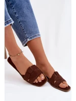Dámské ploché sandály s pásky Eko semišové Čokoládové model 21943339 - Boto