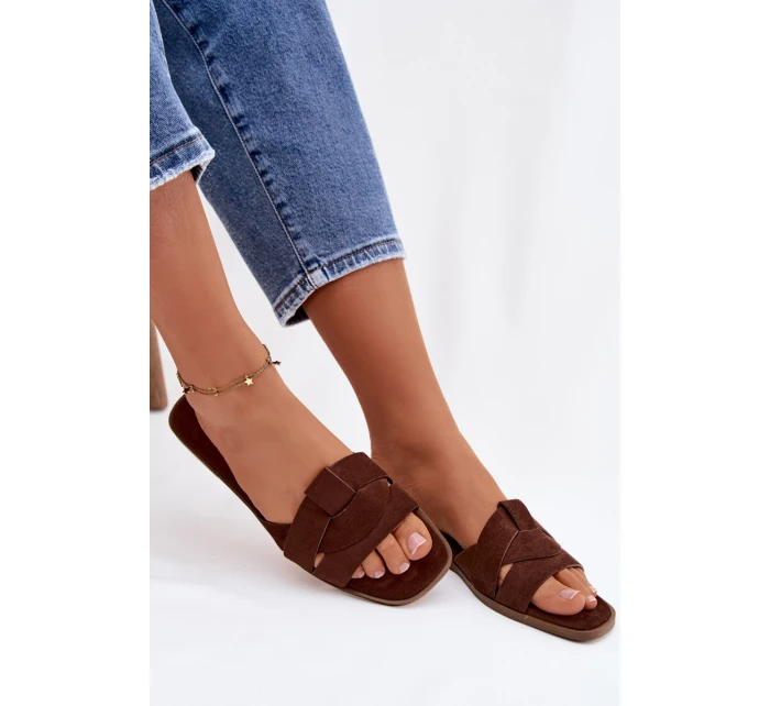 Dámské ploché sandály s pásky Eko semišové Čokoládové model 21943339 - Boto