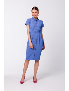 S335 Košilové šaty s řasením - modré