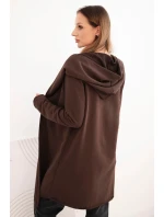Dámská bavlněná bunda s kapucí a prodlouženým předním dílem hnědá Dámská bavlněná bunda s kapucí a prodlouženým předním dílem hnědá