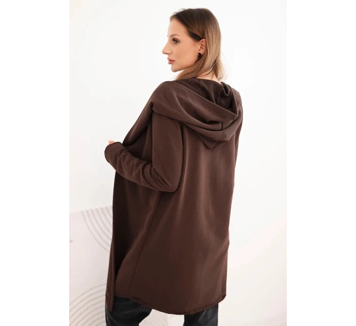 Dámská bavlněná bunda s kapucí a prodlouženým předním dílem hnědá Dámská bavlněná bunda s kapucí a prodlouženým předním dílem hnědá