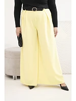 Dámské kalhoty Plus Size se širokou nohavicí a páskem žluté Dámské kalhoty Plus Size se širokou nohavicí a páskem žluté
