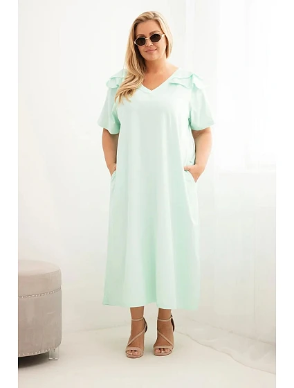 Dámské plus size bavlněné šaty s volánem na ramenou mátová Dámské plus size bavlněné šaty s volánem na ramenou mátová