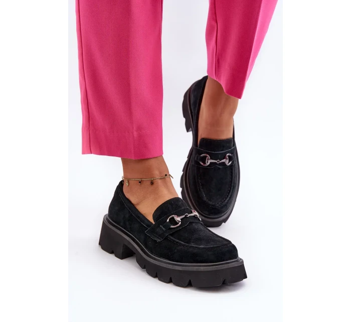 Robustní dámské semišové mokasíny Černá Neloria Robustní dámské semišové mokasíny Černá Neloria