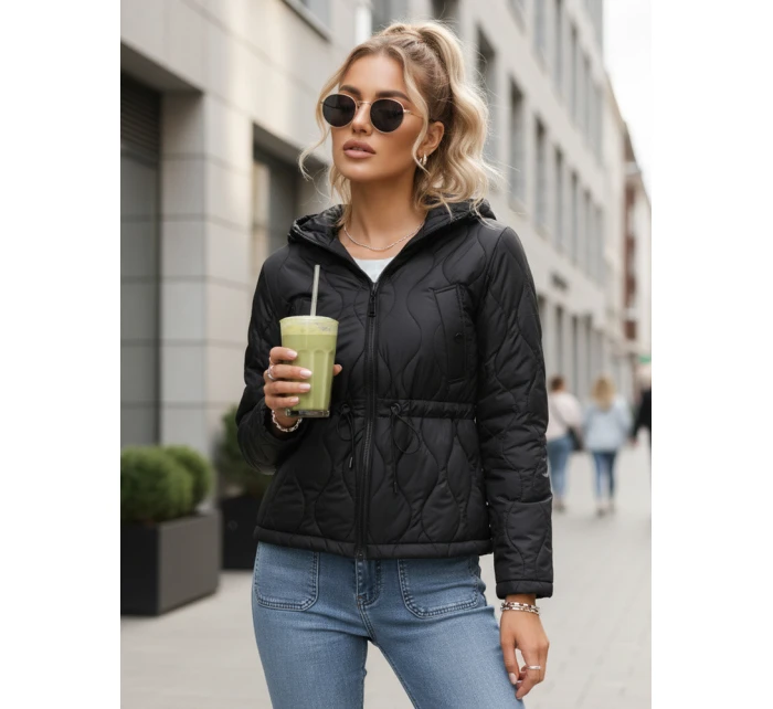 Dámská prošívaná bunda s kapucí černá FashionStreet TY5534 Dámská prošívaná bunda s kapucí černá FashionStreet TY5534