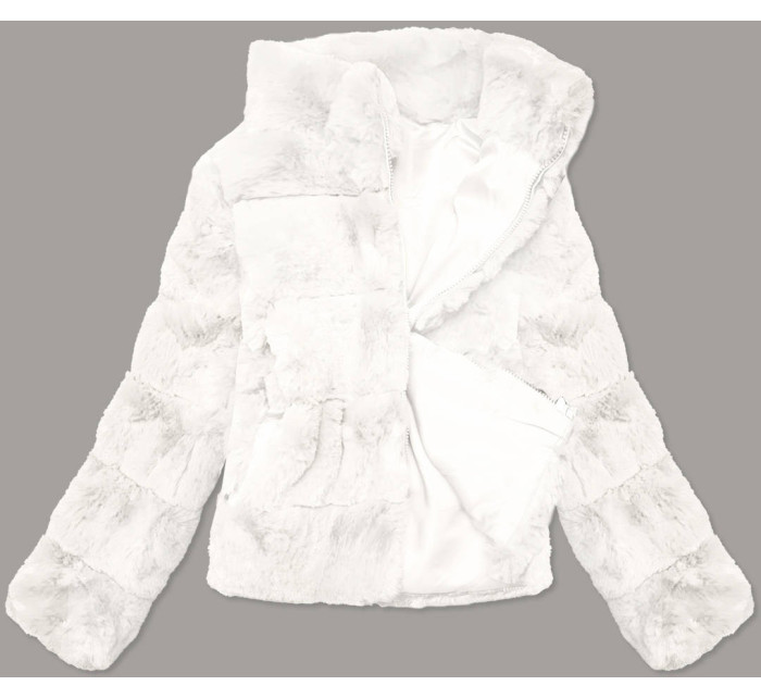 Krátká bílá dámská bunda - kožíšek se stojáčkem (BR9749-26)
